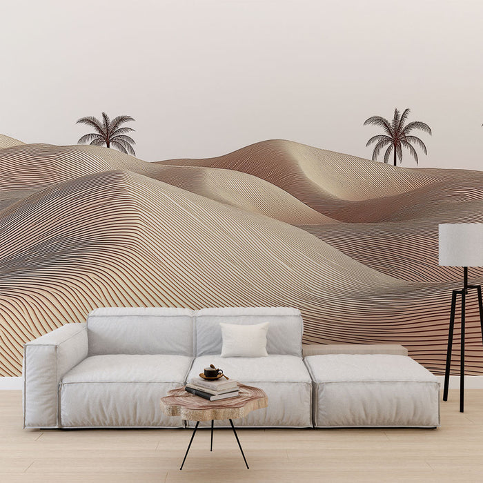 Tapeta wydmy piaskowe | Abstrakcyjny wzór wydm piaskowych z palmami
