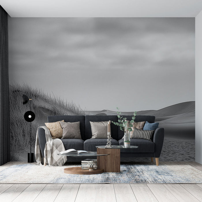 Фототапет пясъчни дюни | Монохромен пейзаж на дюни и треви