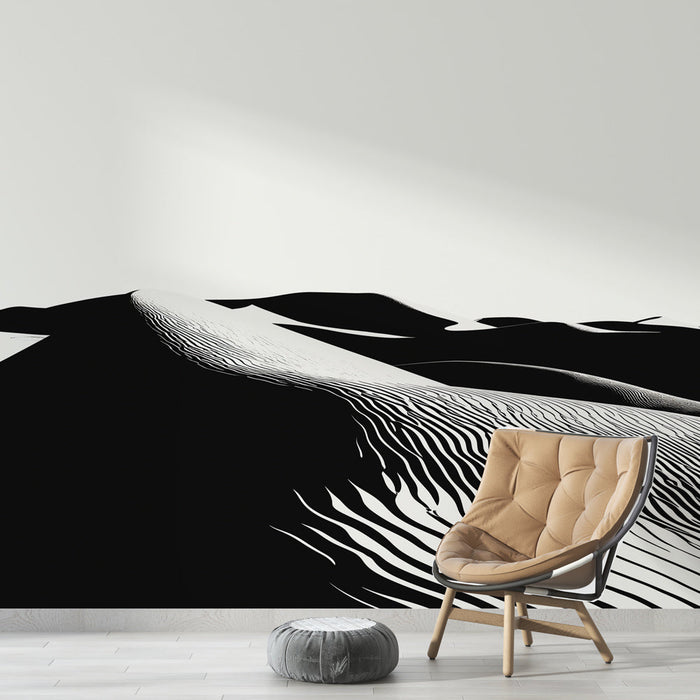 Mural Wallpaper dunes | Minimalist mønster av sanddyner i svart og hvitt