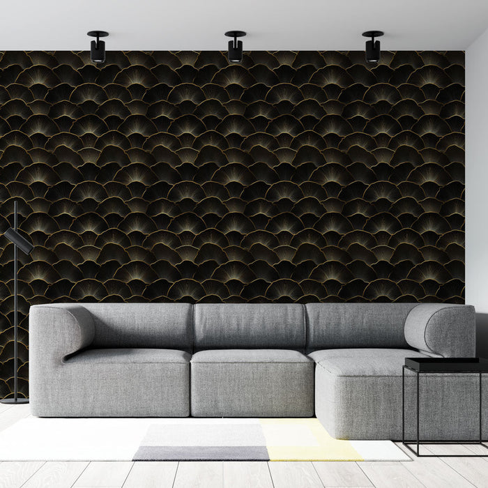 Carta da parati écaille | Motivo a scaglie nere e dorate