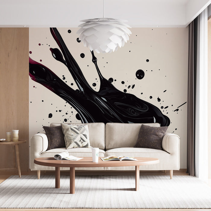 Мурален тапет мастилено пръскане | Абстрактен дизайн с изблици на черно и бордо