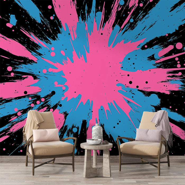 Seinapilt pritsmed | Roosa ja sinise värviline plahvatus mustal taustal