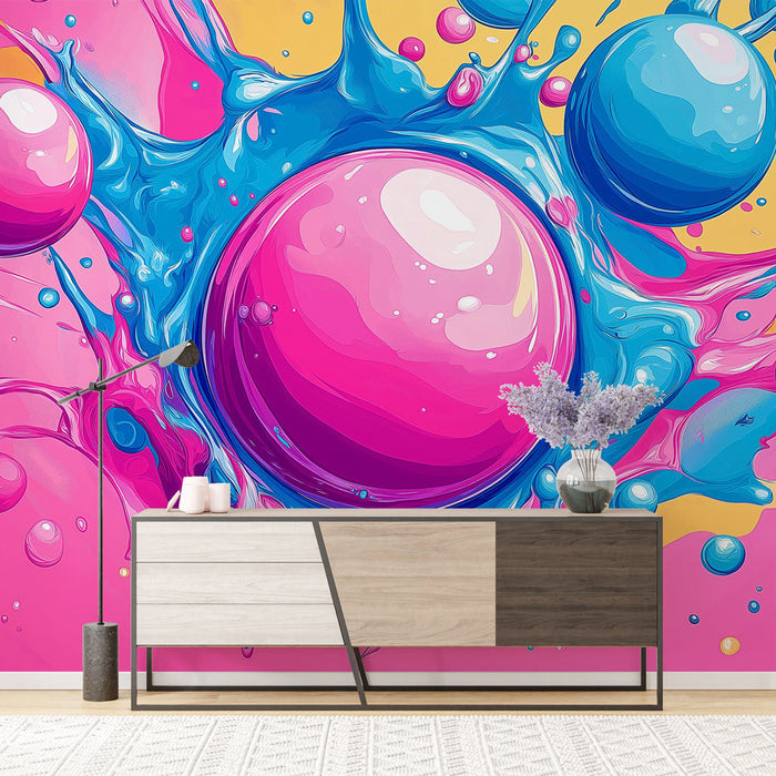 Mural Wallpaper colorful splashes | Modern artistic design with vibrant spheres