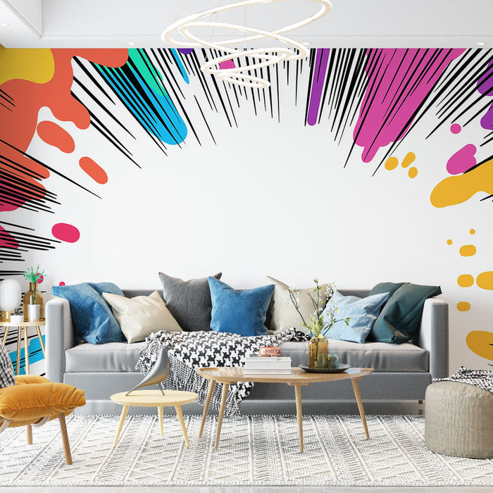 Tapete bunte Spritzer | Dynamischer Effekt mit Explosionen von leuchtenden Farben