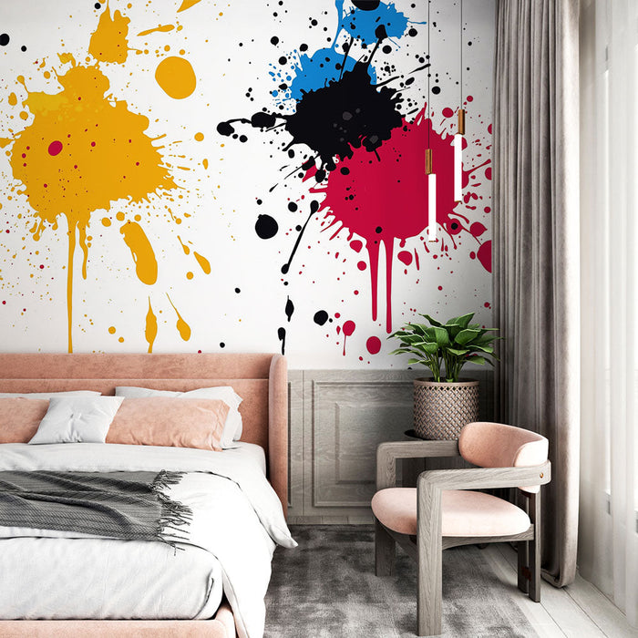 Fototapet boya sıçramaları | Beyaz bir arka plan üzerinde parlak renkli desenler