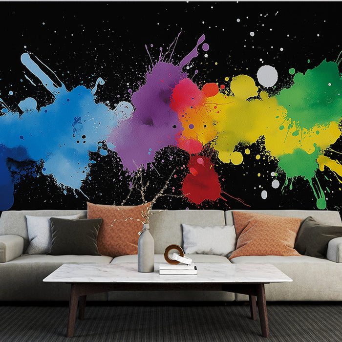 Fototapet boya sıçramaları | Siyah bir arka plan üzerinde parlak renklerin patlaması