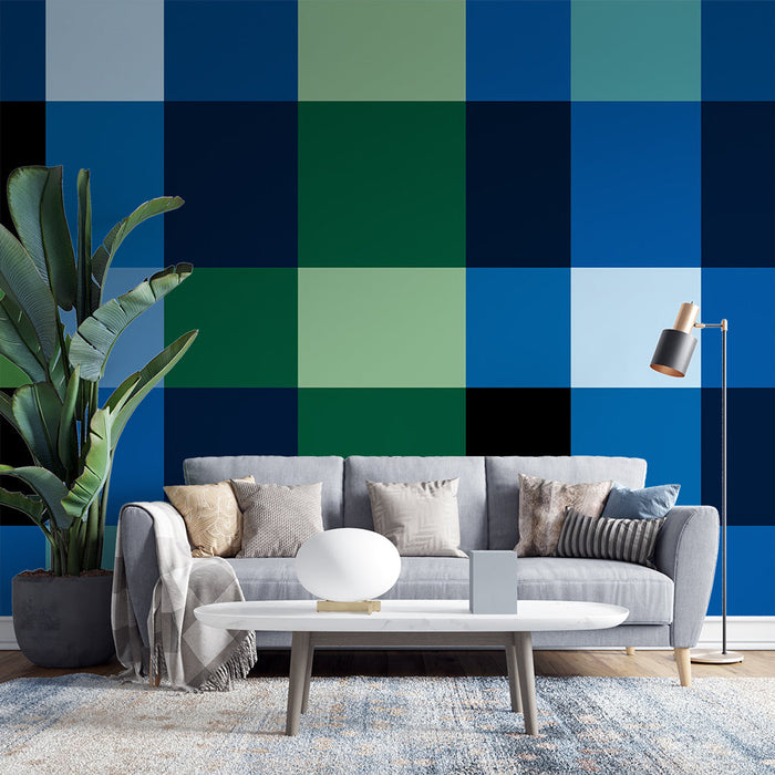 Modern Mural Wallpaper | Blue and Green Tartan