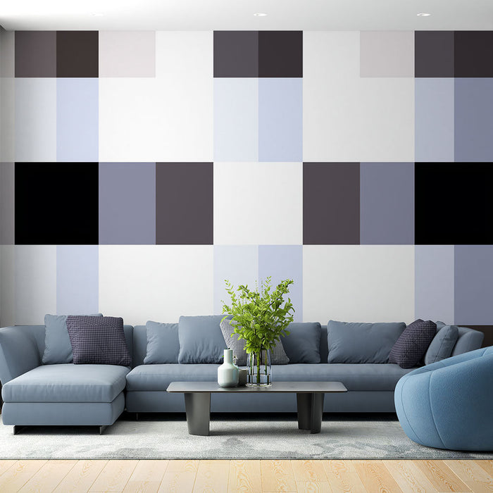 Papel pintado | Tartán beige y azul pastel