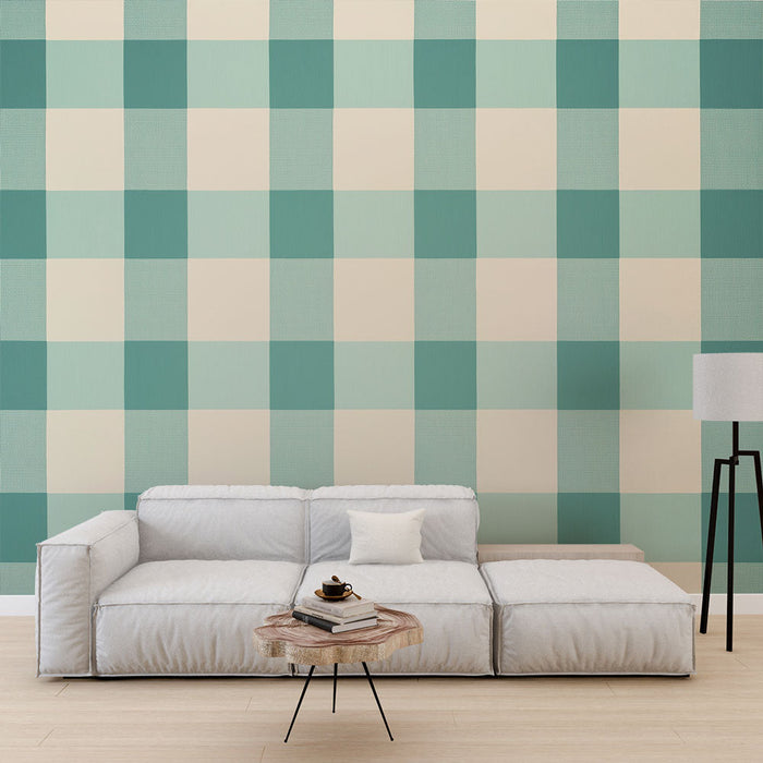 Фототапет | Бежово и аква зелено тартан