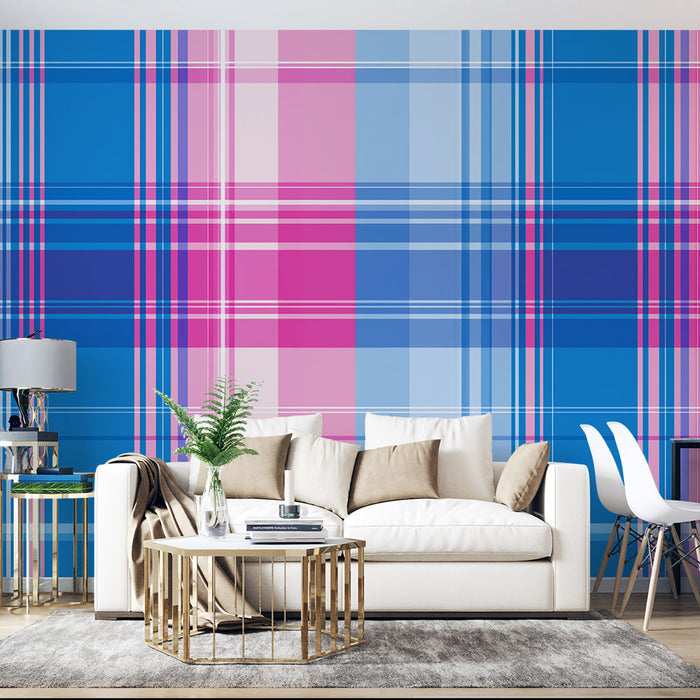 Fototapet | Blå och rosa tartan