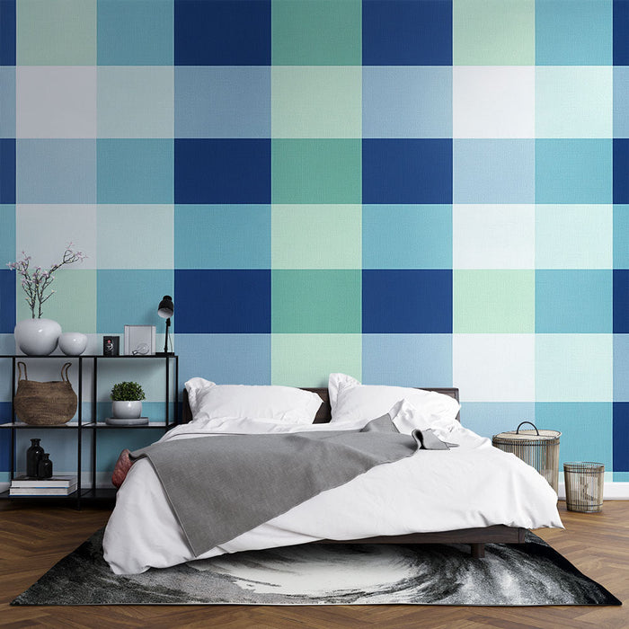 Foto Behang Schots | Groene en Blauwe Tartan Ruiten