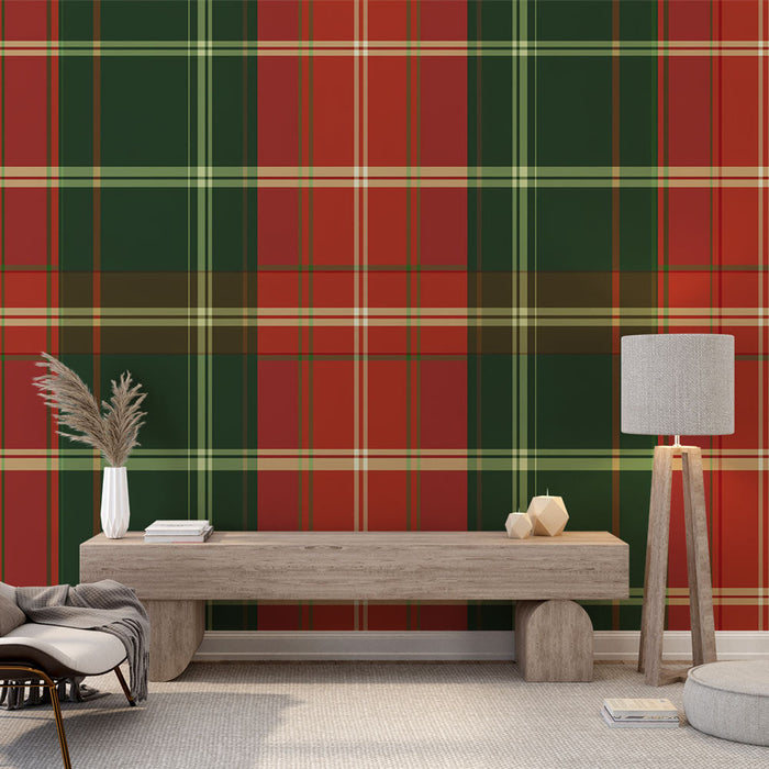 Falikép tapéta | Zöld és piros tartán kockás