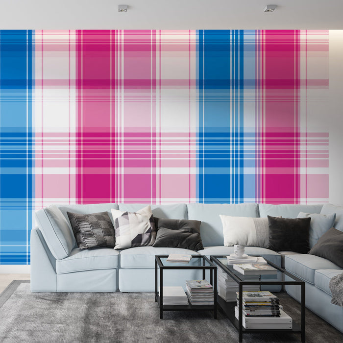 Tapete Schottisch | Tartan in Rosa und Blau