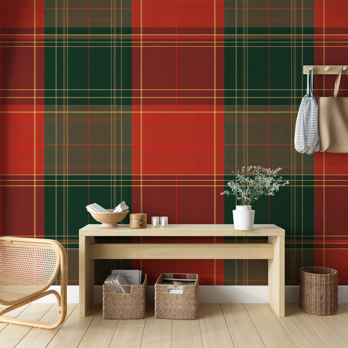 Carta da parati | Tartan tra rosso e verde