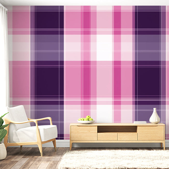 Ταπετσαρία τοίχου | Μωβ και ροζ καρό