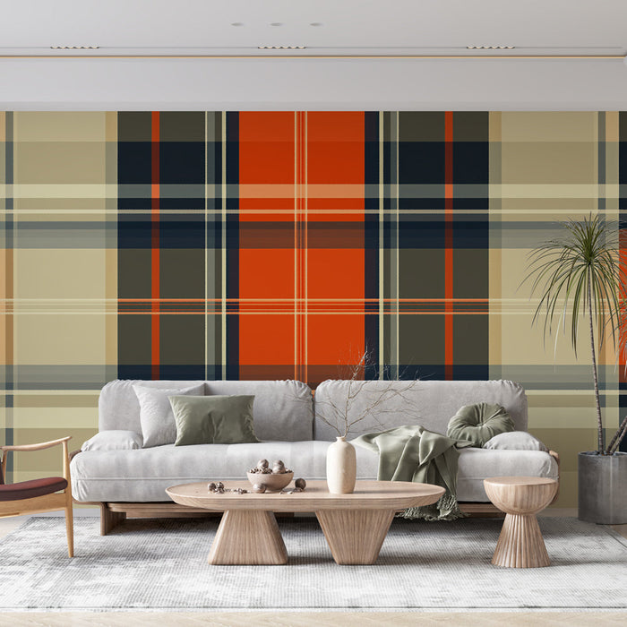 Muralna tapeta | Oranžna in kaki tartan