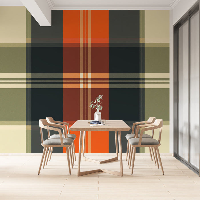 Foto Behang | Oranje Grijs Groen Tartan