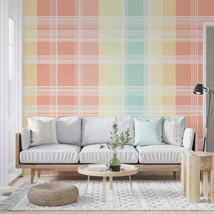 Mural Wallpaper plaid | Tartan small pastel squares