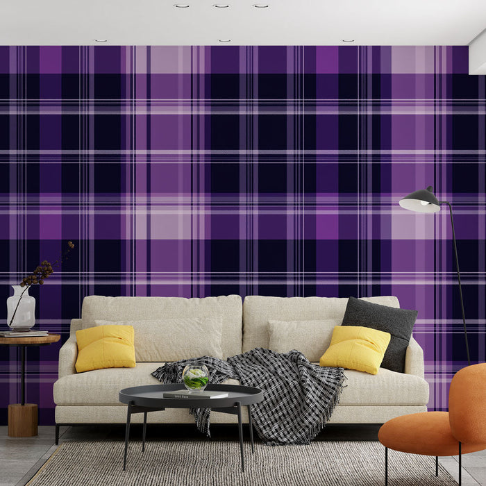 Mural Wallpaper | Small purple tartan squares
