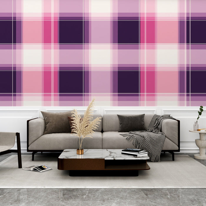 Muraaltapeet Tartan | Roosa ja lilla tartan