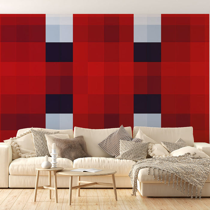 Muraaltapeet | Punane tartan ja sinised aktsendid