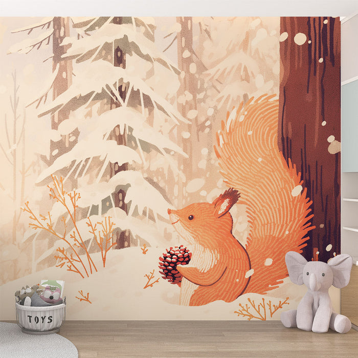 Squirrel Wallpaper | Pinecone and Snow