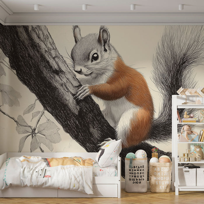 Ταπετσαρία σκίουρος | Κομψός σκίουρος σε ένα κλαδί με λεπτό φύλλωμα