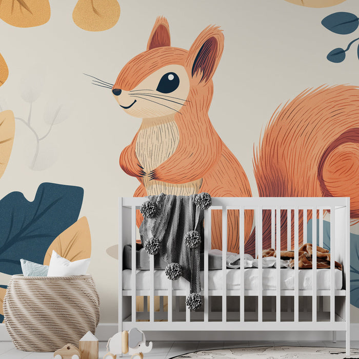 Falikép mókus | Játékos mókus színes levelek között