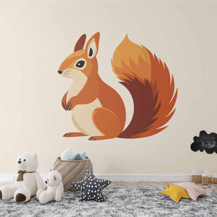 Ταπετσαρία τοιχογραφίας σκίουρος | Χαριτωμένος σκίουρος σε πορτοκαλί αποχρώσεις σε παστέλ φόντο