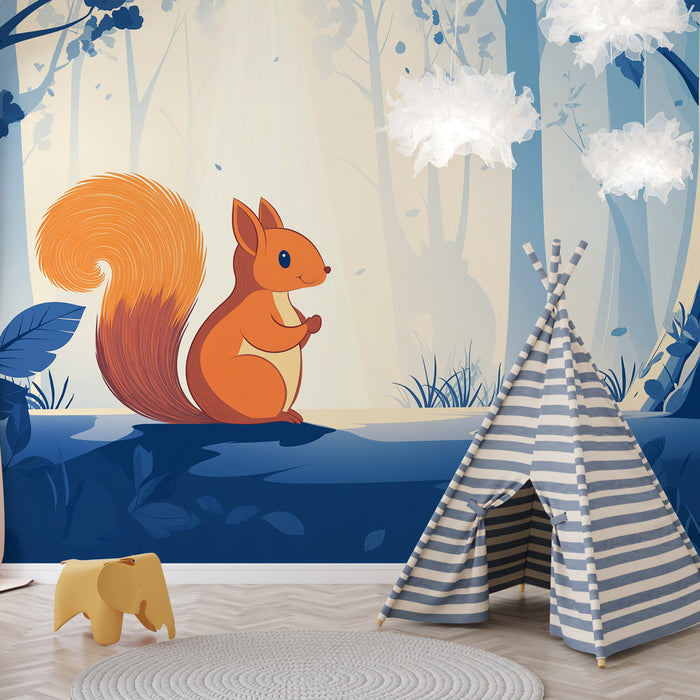 Mural Wallpaper Squirrel | Cute Squirrel in a Stylized Forest