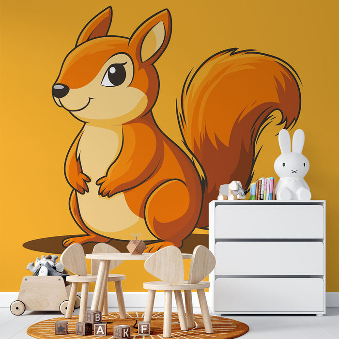 Papel pintado ardilla | Ardilla sonriente sobre fondo amarillo brillante
