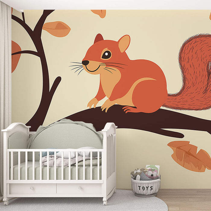 Falikép mókus | Mosolygó mókus egy ágon őszi levelekkel