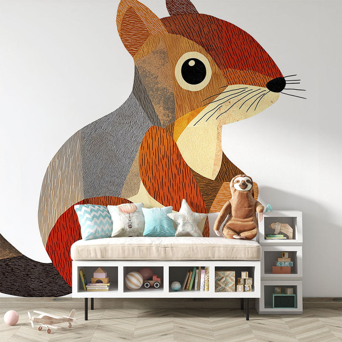 Papel pintado Ardilla | Ardilla estilizada con colores cálidos y texturas variadas