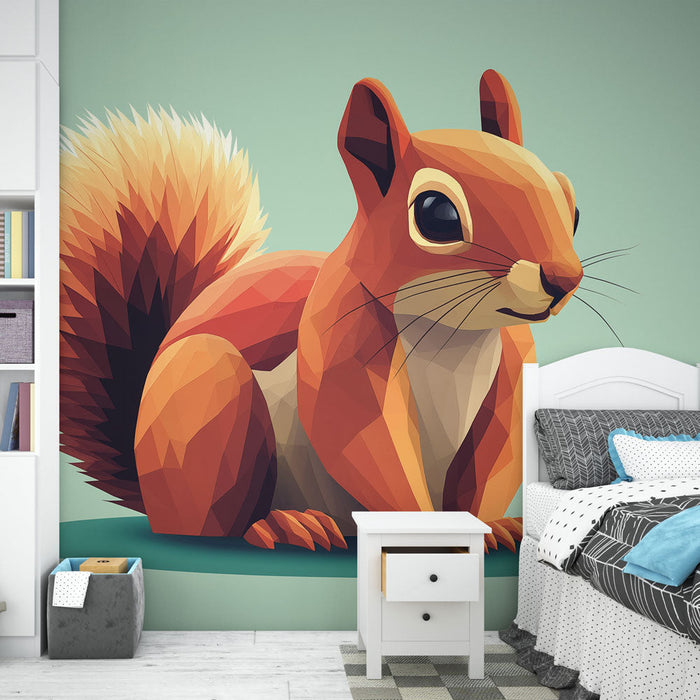 Ταπετσαρία τοίχου σκίουρος | Στυλιζαρισμένος σκίουρος σε πολύχρωμο γεωμετρικό σχέδιο