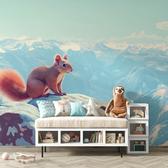 Фототапет катерица в планините | Стилизирана катерица на скала с алпийски пейзаж