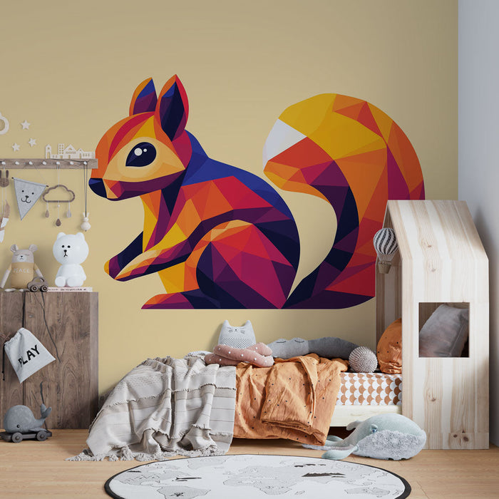 Tapeta geometrická veverka | Moderní a barevný design stylizované veverky