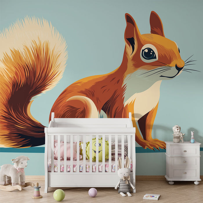 Papel pintado ardilla | Ilustración colorida de una ardilla con una mirada curiosa