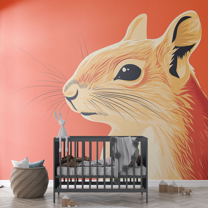 Mural Wallpaper squirrel | Stylized illustration of a squirrel on a vibrant orange background