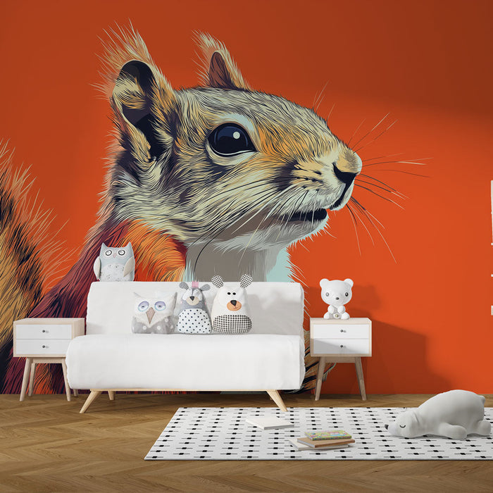 Mural Wallpaper squirrel | Vibrant illustration of a squirrel on an orange background