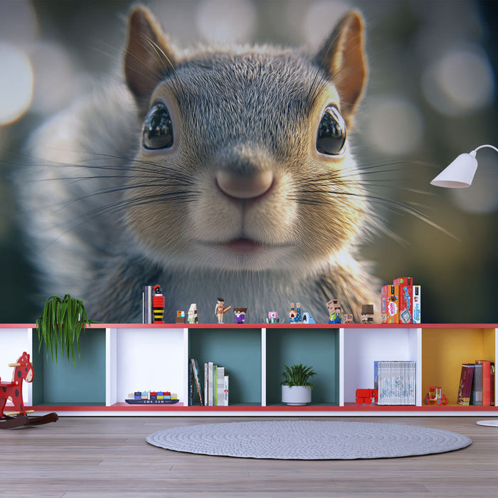 Mural Wallpaper cute squirrel | Smiling squirrel with a bright natural background