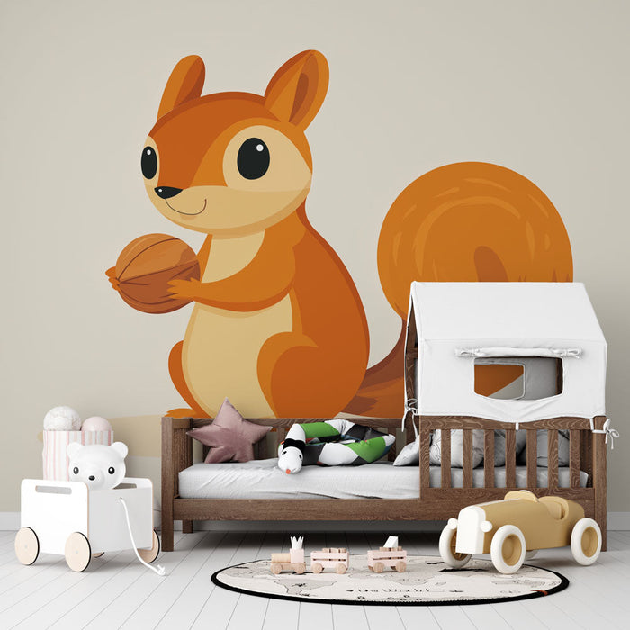Cute Squirrel Mural Wallpaper | Friendly Squirrel Holding a Nut