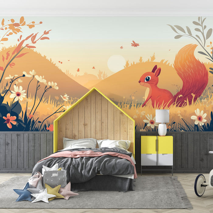 Tapete eichhornchen | Friedliche Szene eines Eichhörnchens in einer sonnigen Landschaft