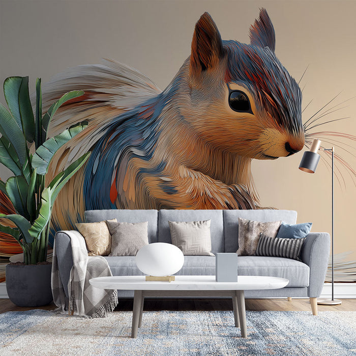 Mural Wallpaper stylized squirrel | Artistic squirrel with colorful moving patterns