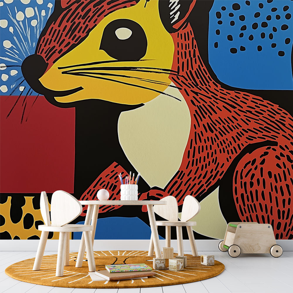 Mural Wallpaper stylized squirrel | Colorful squirrel on geometric bac ...