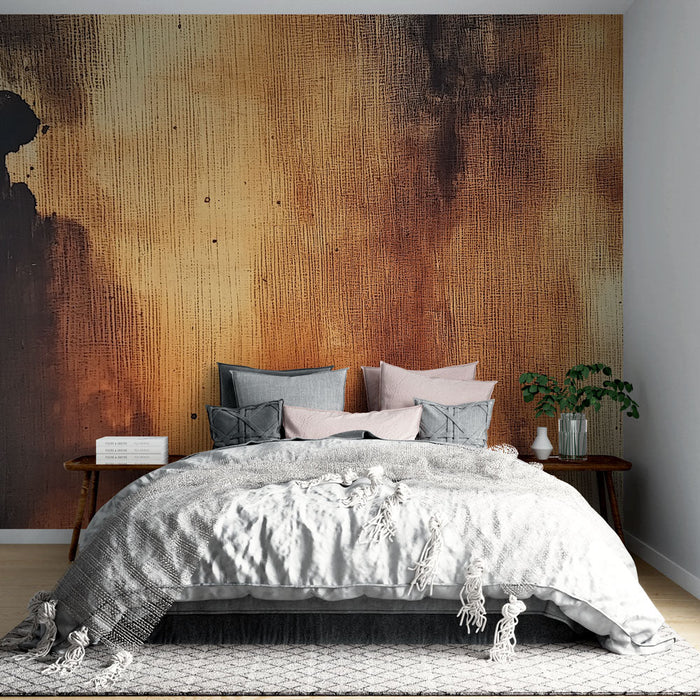 Tapeta efekt akwareli | Abstrakcyjne wzory w ciepłych tonach i tekstury drewna