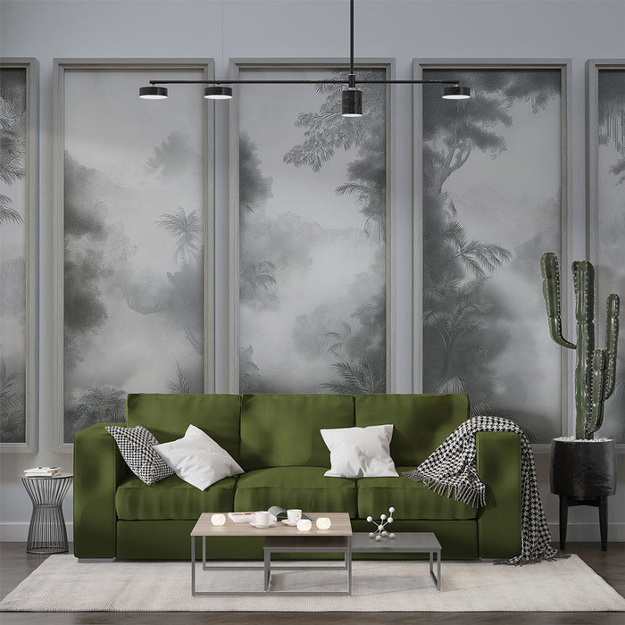 Imitação de efeito de quadro-negro de Papel de parede | Paisagem de selva monocromática