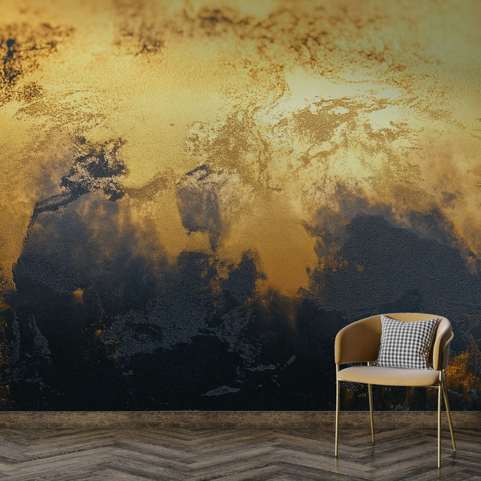 Mural Wallpaper golden crumbling | Gradient texture with golden and black shades