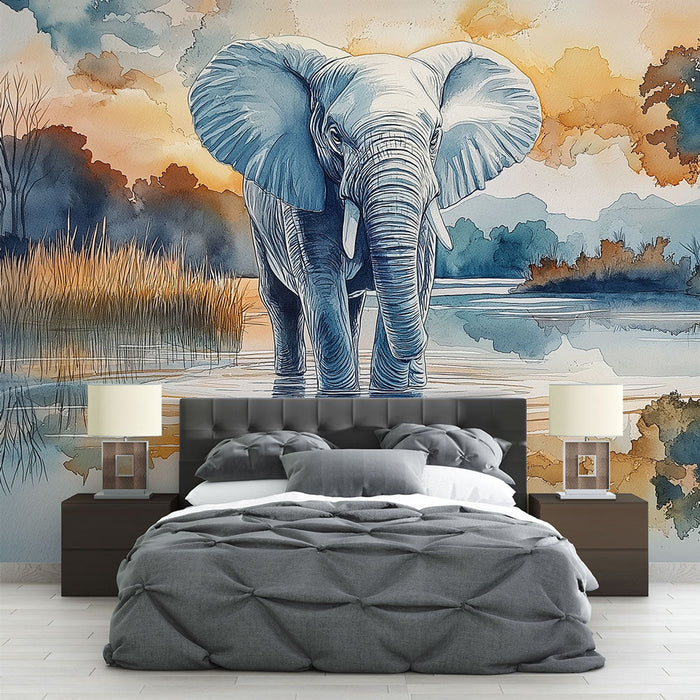 Tapeta akwarelowy słoń | Elegancja na naturalnym tle