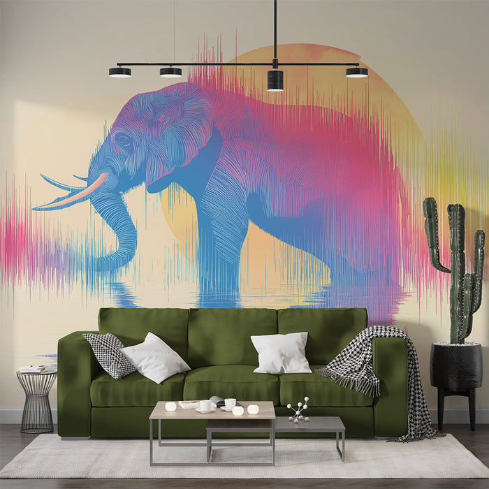 Tapet mural artistic elefant | Elefant elegant cu reflexii colorate pe un fundal moale