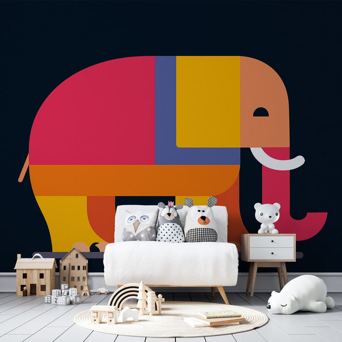 Fototapet renkli fil | Koyu bir zemin üzerinde parlak renklerde zarifleştirilmiş bir fil